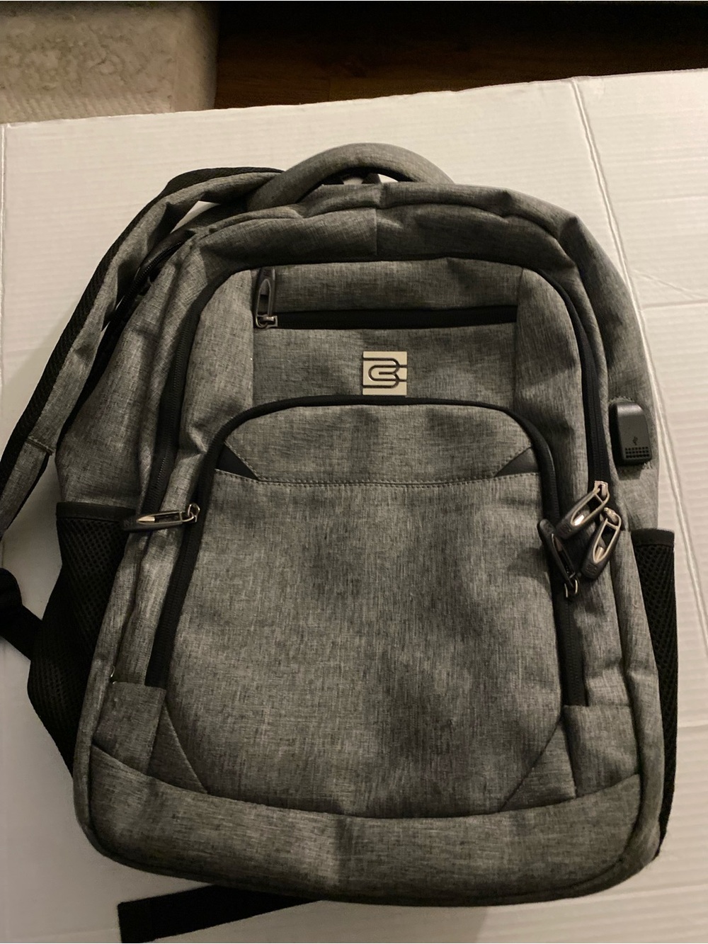 Gray Men's Backpack with USB Charging Port